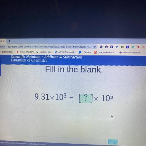 Fill in the blank.
9.31x103 = [ ? ]x 105