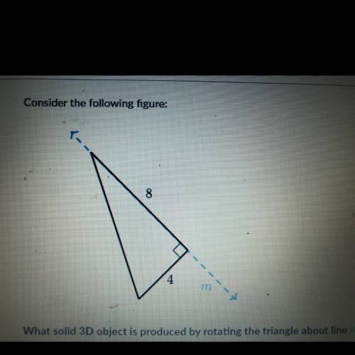What solid 3D object is produced by rotating the triangle about line m?

Choose 1 
A cylind