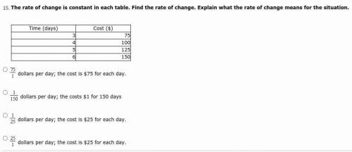 The rate of change is constant in each table. Find the rate of change. Explain what the rate of cha