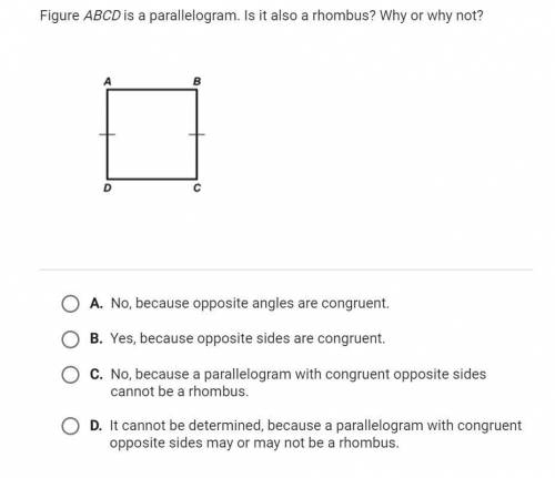 Figure ABCD is a parallelogram. Is it also a rhombus? why or why not?