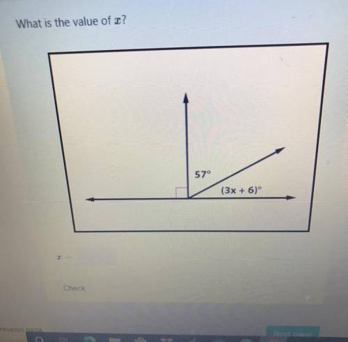 What is the value of x?
57°
(3x + 6)°
