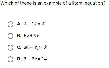 Which of these is an example of a literal equation?