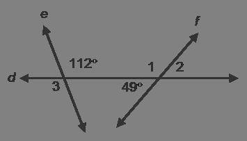 Use the diagram to find the indicated angle measures. m∠1 = degrees m∠2 = degrees m∠3 = degrees