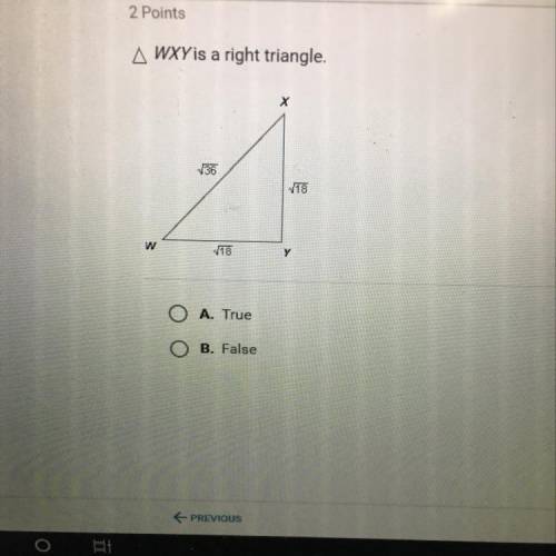 True or false WXY is a right triangle.