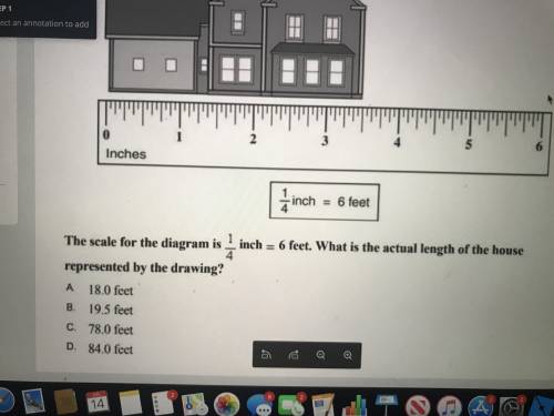 The scale for the diagram is 1/4inch = 6 feet. What is the actual length of the house represented b