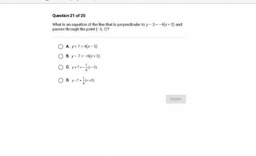 What is an equation of the line that is perpendicular to y - 3 = -4 x+2