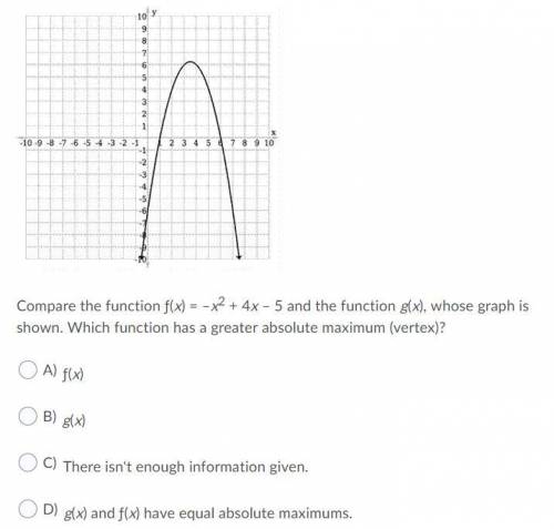2. Compare the function ƒ(x) = –x^2 + 4x – 5 and the function g(x), whose graph is shown. Which fun
