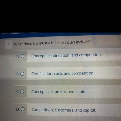 What three C’s must a business plan include?