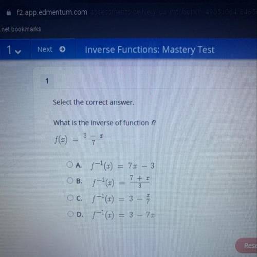 What is the inverse of function ?

f(x) = 375
7 + 1
A. 1-1(x) = 7x - 3 
B. 1-1() = ?
C. 1(x) = 3 -