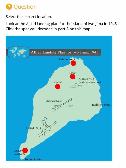 Look at the Allied landing plan for the island of Iwo Jima in 1945. Click the spot you decoded in p