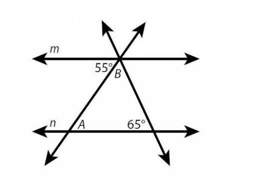 Lines m and n are parallel, as shown in the diagram below. What are the measures of angles A and B?