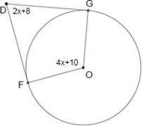 Solve for x. Then, find m∠FDG and m∠GOF. A. x = 24; m∠FDG = 56°; m∠GOF = 106° B. x = 29; m∠FDG = 66