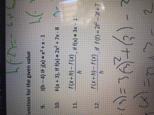 HELP!! For questions 9-12 evaluate each function for the given value