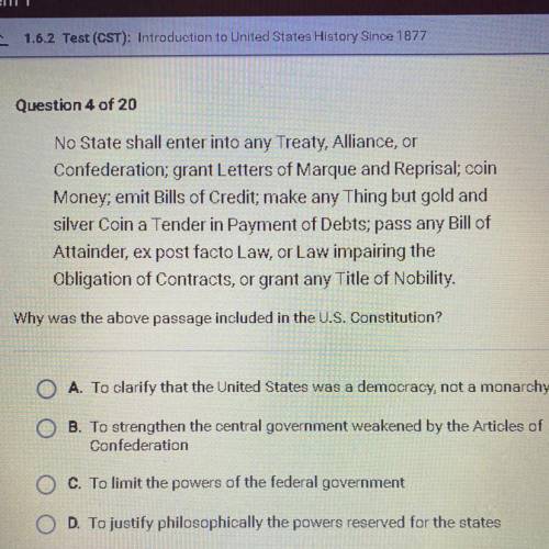 NEED HELP ASAP
Why was the above passage included in the U.S. Constitution?