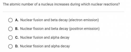The atomic number of a nucleus increases during which nuclear reactions?