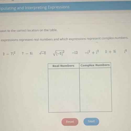 Determine which expressions represent real numbers and which expressions represent complex numbers.
