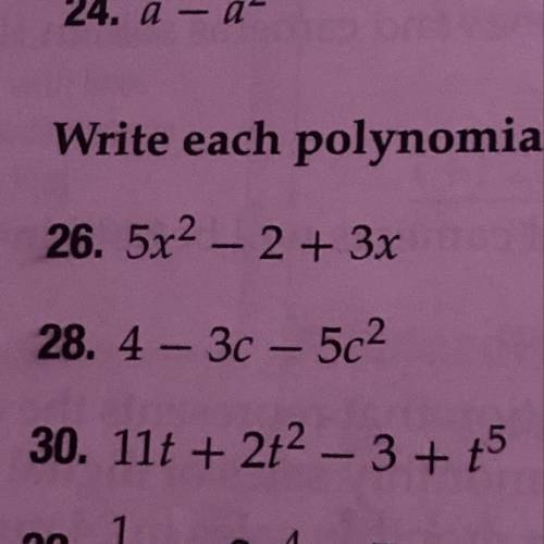 Write each polynomial in standard form. identify the leading coefficient.