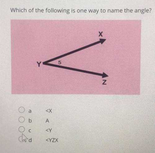 Which of the following is one way to name the angle?
Х
<
5
N
a
A
chid