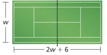 The perimeter of the tennis court is 228 feet. What are the dimensions of the court? Write the equa