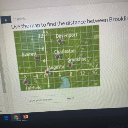 Use the map to find the distance between Brookline and Davenport to the nearest tenth