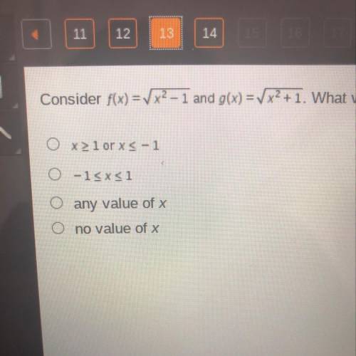 Consider f(x) =VX2 - 1 and g(x) = x2 +1. What value(s) of x would make f(g(x)) and g(f(x)) commutat