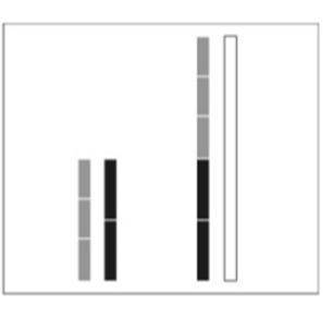 The length of the 2 black rods is equal to that of the 3 grey rods. The length of the white rod is