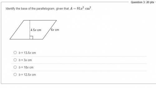 Identify the base of the parallelogram, given that A=81x2 cm2.