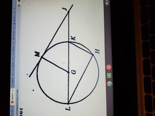 in the figure below, g is the center of the circle, LK is a diameter, H lies on the circle, J lies