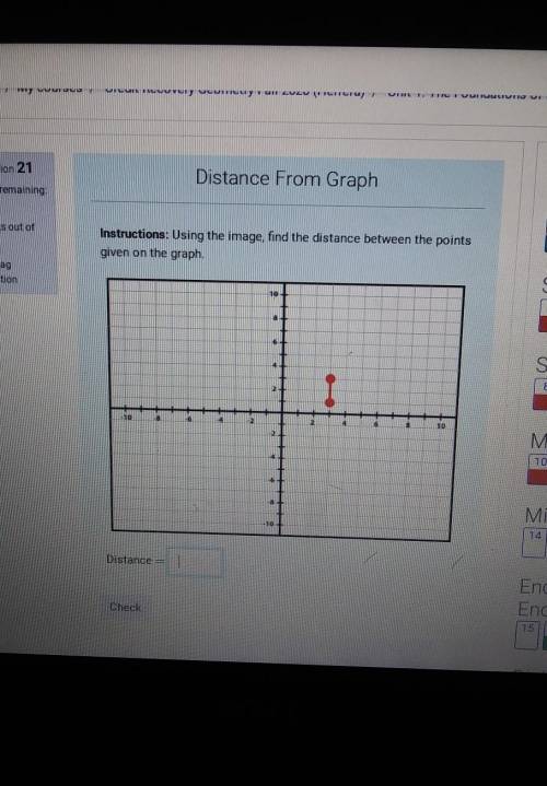 Instructions: Using the image, find the distance between the points given on the graph.