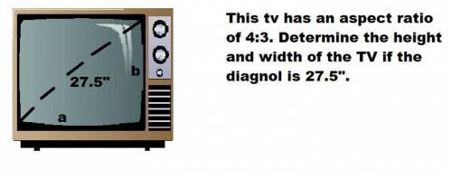 This tv has an aspect ratio of 4:3. Determine the height and width of the TV if the diagnol is 27.5