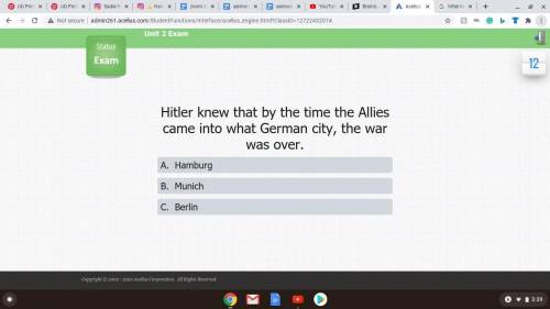 20 POINTS :)

Hitler knew by the time the allies came into what german city the war was over
pleas