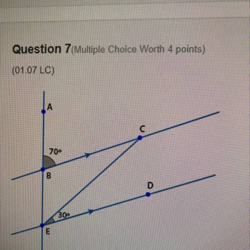 What angle relationship describes alules ABC and BED?

O Alternate interior angles
Alternate exter