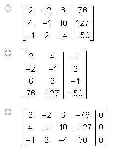 Given this linear system:

2x - 2y + 6z = 76
4x - y + 10z = 127
-x + 2y - 4z = -50
Which of the fo