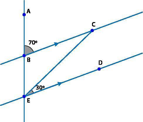 (01.07 MC)

Lines BC and ED are parallel. They are intersected by transversal AE, in which point B