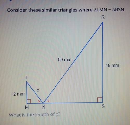 Consider these similar triangles were ALMN - ARSN.What is the length of x?