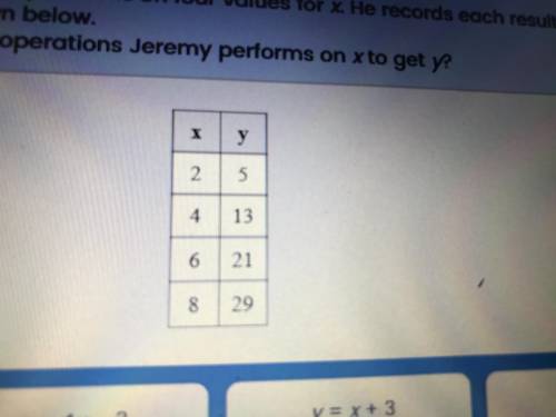 Jeremy performs the same operations on four values for x he records each resulting y value on a tab