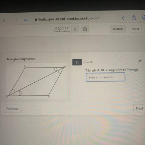 Triangle ADB is congruent to triangle ? Please HELP!!