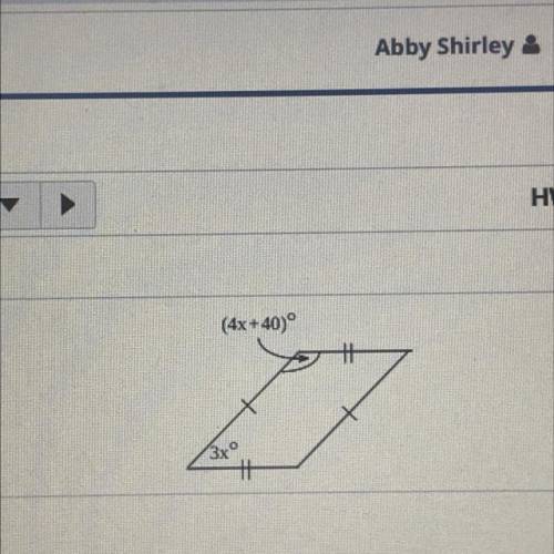 Find the value of x. (Hint: The sum of the angle measures of a quadrilateral is 360°.)