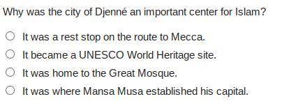 Why was the city of Djenné an important center for Islam?

a. It was a rest stop on the route to M