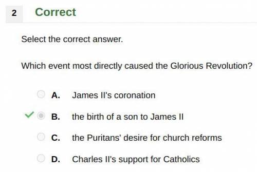 Which event most directly caused the Glorious Revolution?

A. James II's coronation
B. the birth o