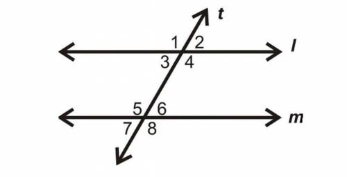 Lines l and m are parallel lines cut by the transversal line t. Which angle is congruent to ∠7?