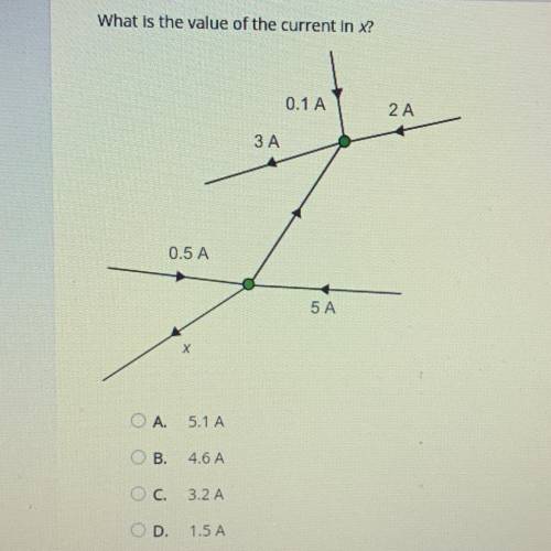 What is the value of the current in x?
A.)5.1A
B.)4.6A
C.)3.1A
D.)1.5A