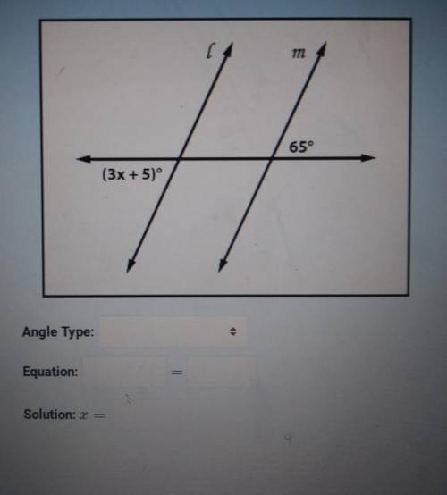 Instructions: Name the angle pair in the image, set up the equation (from left to right in the imag