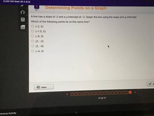 Please help! A line has a slope of -2 and a y-intercept of -3. Graph the line using the slope and y