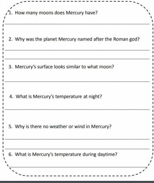 Instructions: Read Facts about Mercury Then answer the questions. Remember this is an individual