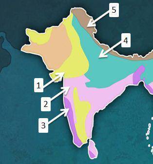 Identify the five climate regions numbered on the map.