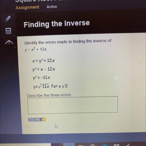 Identify the errors made in the finding the inverse of y=x^2+12x