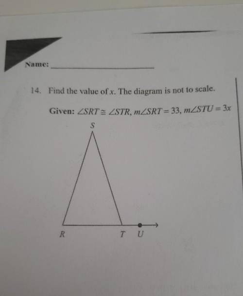 Find the value of x. The diagram is not to scale.Someone help please!!