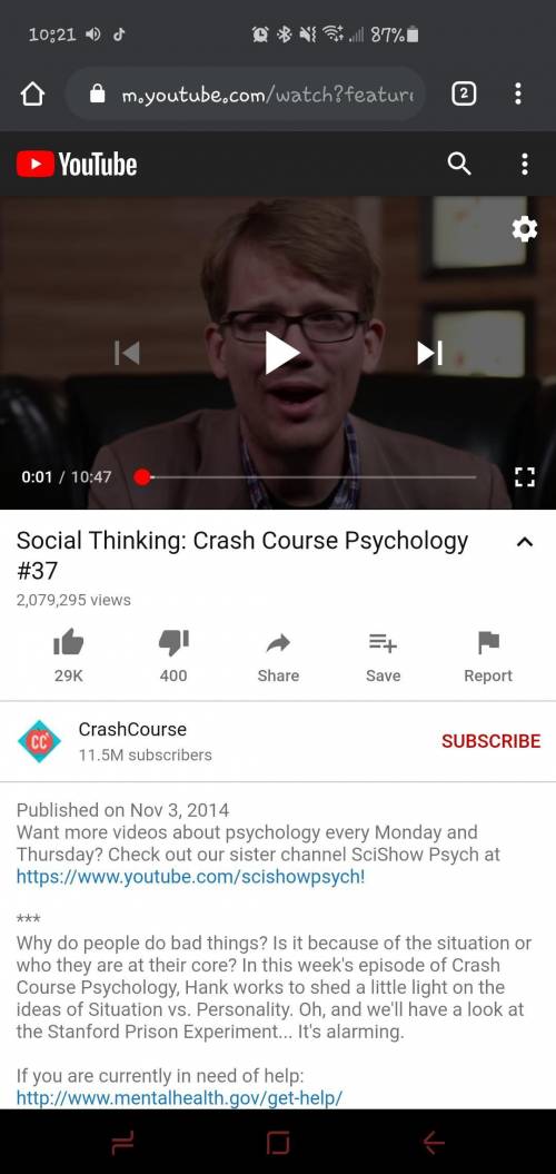 PLEASE HELP ASAP This is for Psychology 101 Class. Please watch the You tube video called, Soci