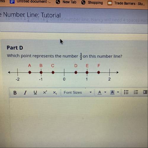 Which point represents the number 1/2 on this number line?